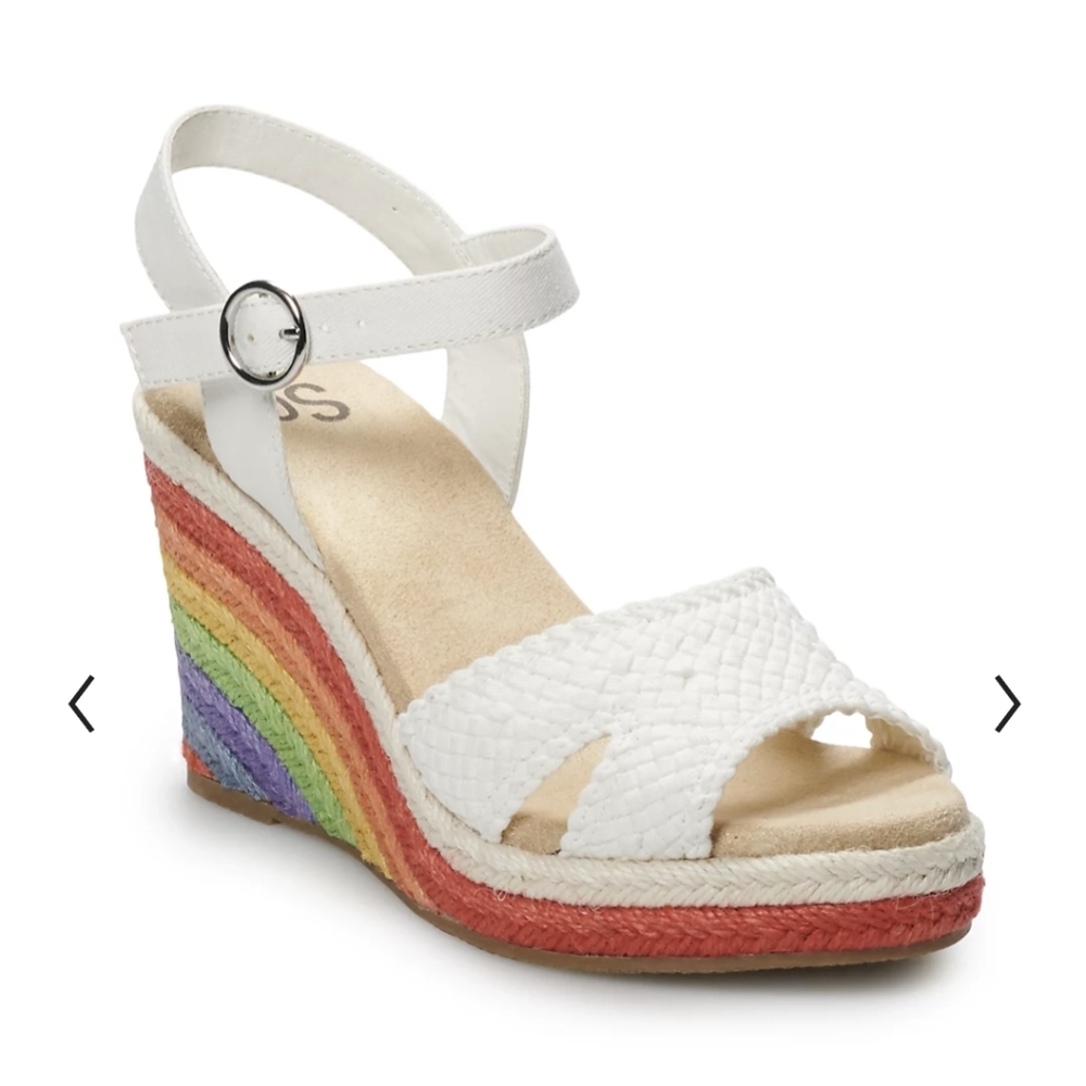 SO rainbow wedge sandals